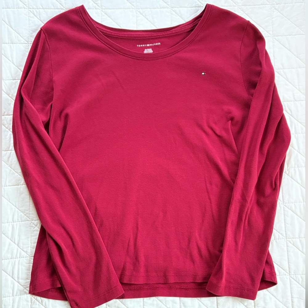 Tommy Hilfiger Girls XL Long Sleeve Sport T-Shirt Deep Red Embroidered Logo